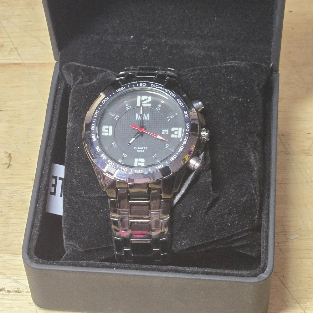 MM Mad Men Men's Wrist Watch 48MM Black Face & Band New In Box  Needs battery